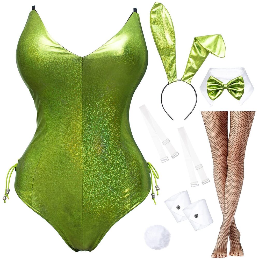 8262 Bunny Costume Girl Bodysuit Holographic Shining Suit Sparkle Costume